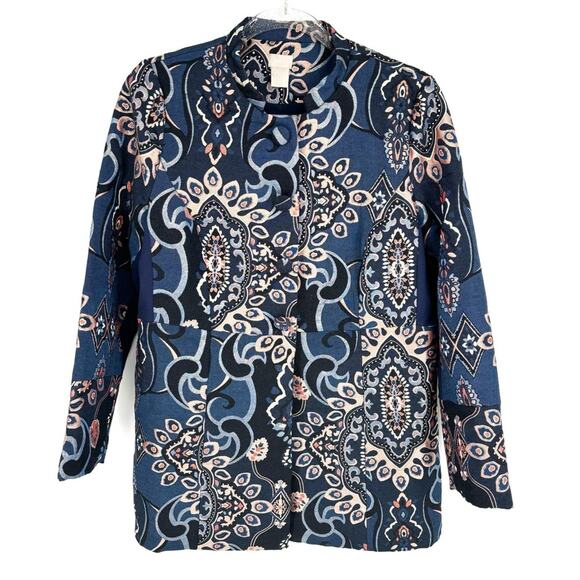 Chico’s Jacquard Jacket Size Small Metallic Thread Embroidered Gold Brocade - Picture 2 of 16